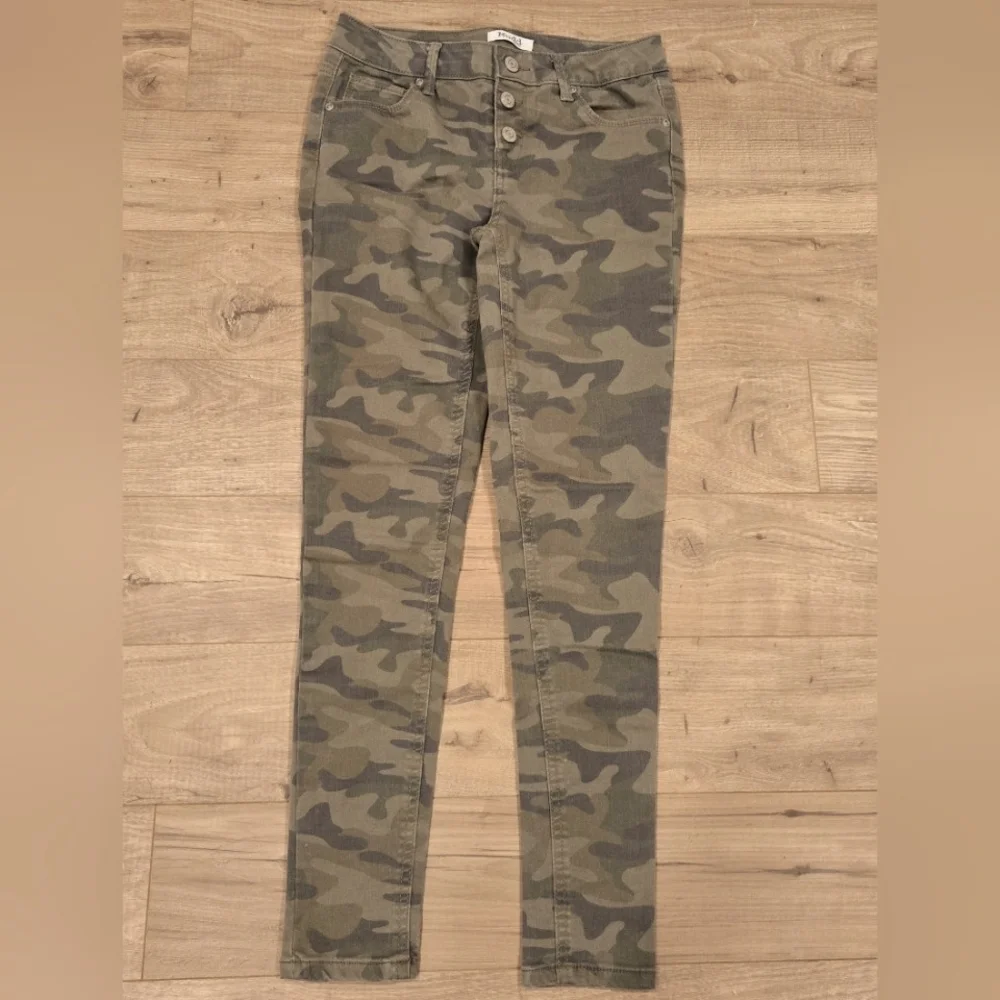 Y2K Retro Teen Girls Snap Up Green Brown Camo Jeggings Size 14‎